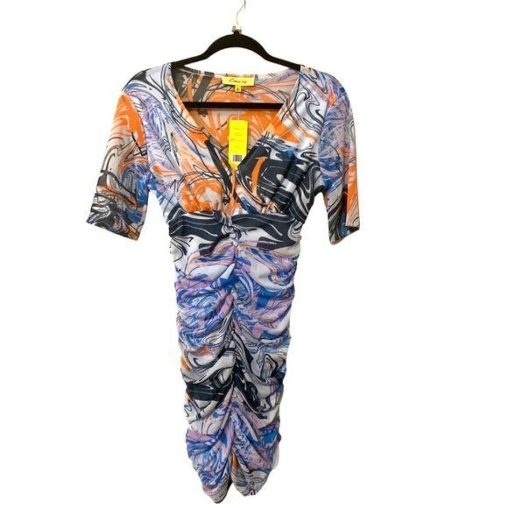 NWT Circus NY Blue & Purple Swirl Lucia V-Neck Bodycon Dress, Size X-Small - Picture 3 of 7